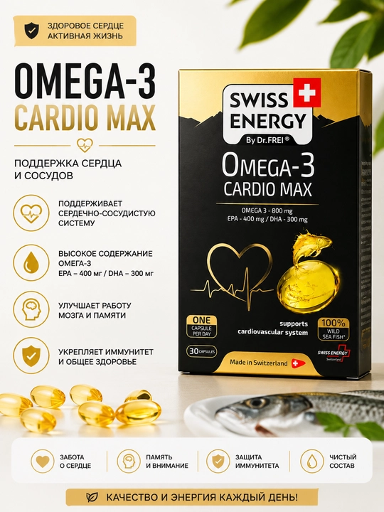 Omega-3 Cardio Max Swiss Energy, kapsulalar №30 - 