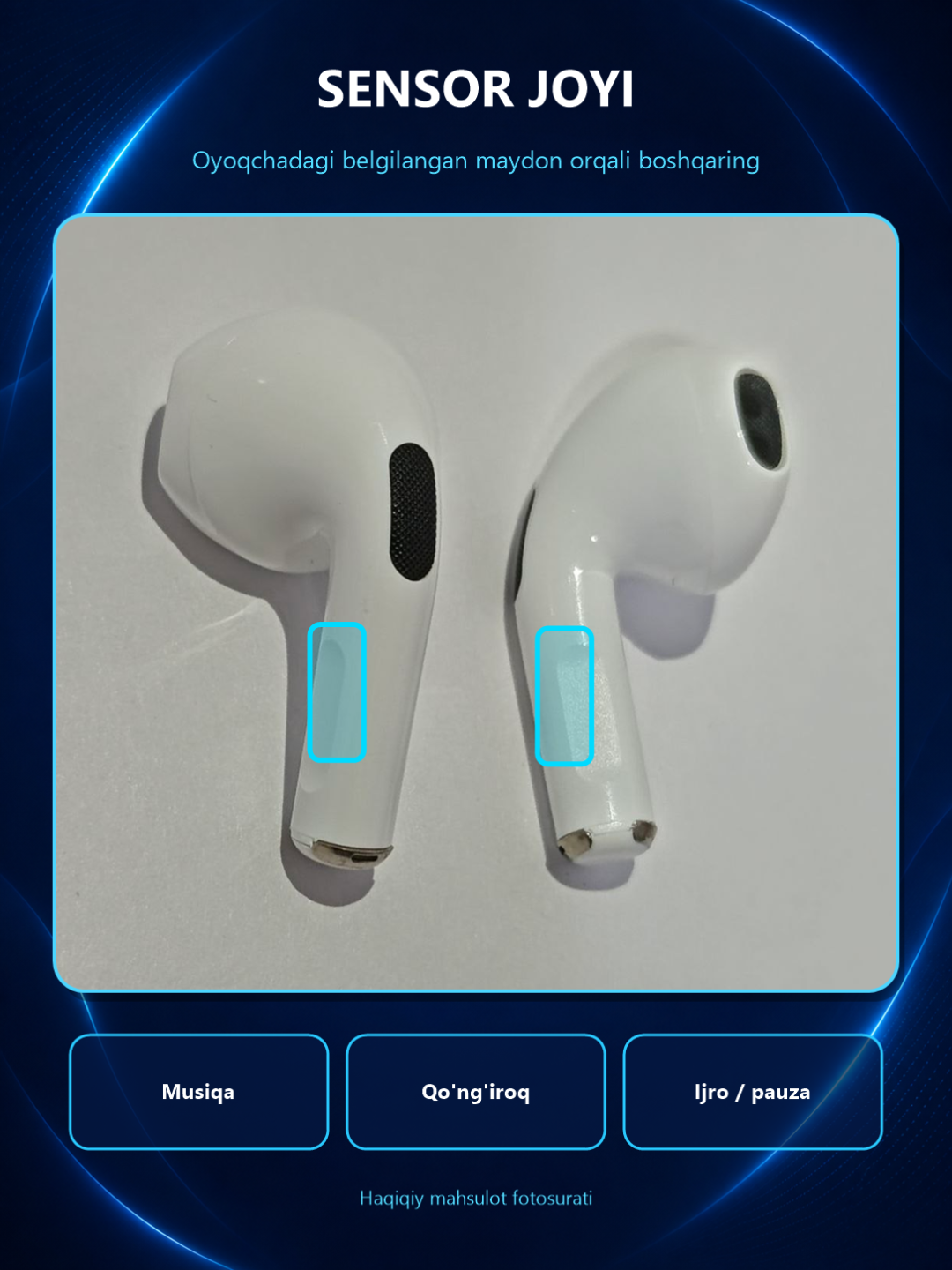 Pro 4 simsiz quloqchin, Bluetooth, sensorli naushnik, iPhone va Android uchun