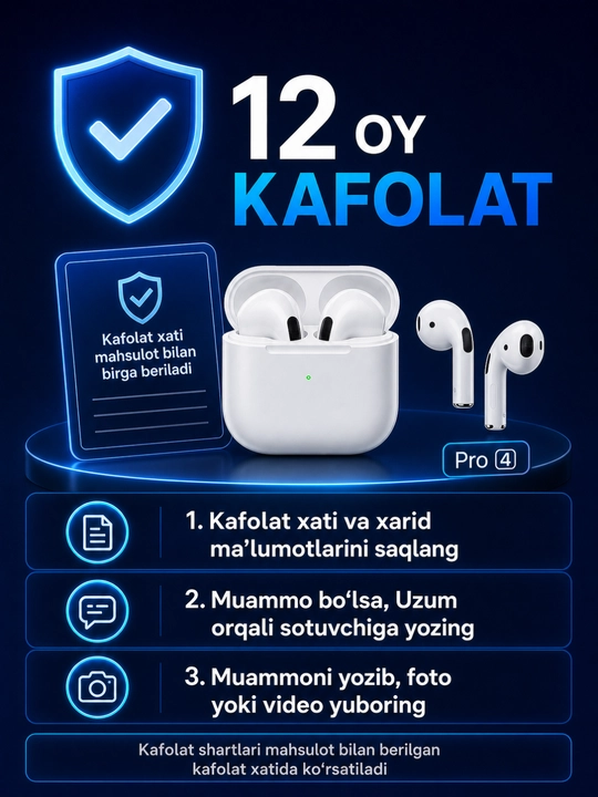 Pro 4 simsiz quloqchin, Bluetooth, sensorli naushnik, iPhone va Android uchun