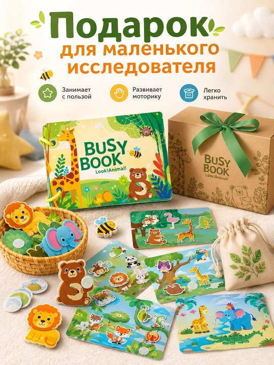 Развивающая книжка Busy Book на липучках, многоразовая игра Монтессори