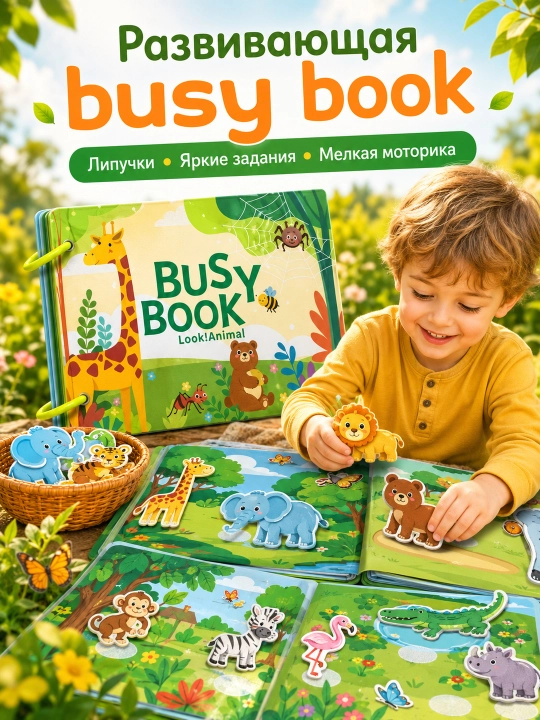 Развивающая книжка Busy Book на липучках, многоразовая игра Монтессори