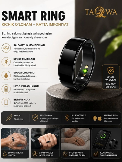 Умное смарт-кольцо Smart Ring — ваш стильный персональный трекер здоровья и активности - 