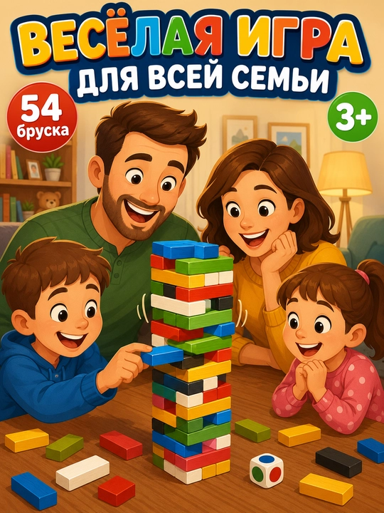 Stol o'yini Jenga (Jengo) - yog'och minora, oila va do'stlar uchun o'yinlar, 3+