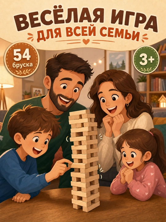 Stol o'yini Jenga (Jengo) - yog'och minora, oila va do'stlar uchun o'yinlar, 3+