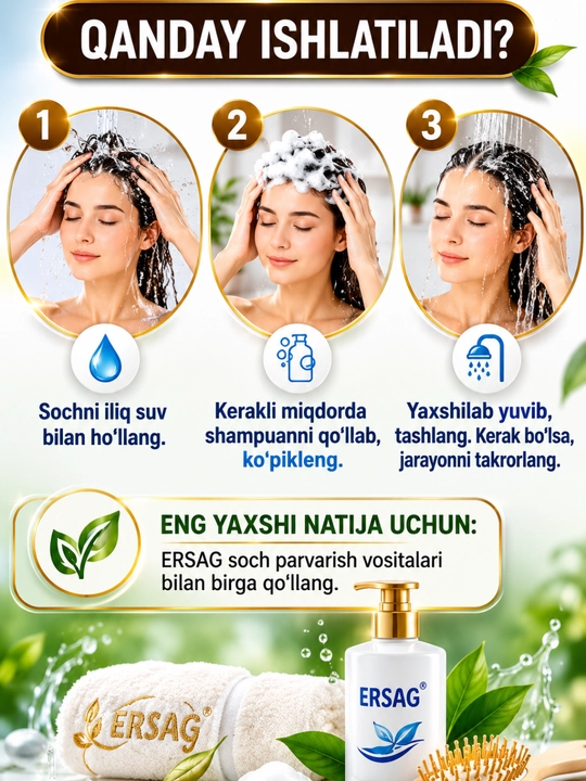 ERSAG Kashtan va Zaytunli Shampun 300 ml – Soch Parvarishi va Mustahkamlovchi Shampun