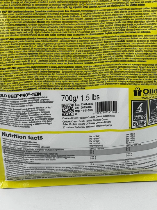 Olimp Gold Beef 700g вкус Печенья крем, говяжий протеин