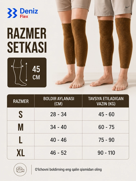 Теплый эластичный наколенник бандаж, 45 см, 1 пара, размеры S–XL, Deniz Flex