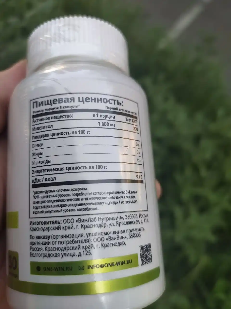 Myo-Inositol 1WIN, 1000 mg, B vitaminlari, energiya, asab tizimi, teri va sochlar uchun