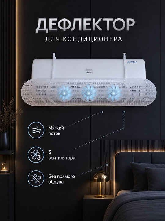 Konditsioner uchun deflektor, sozlanadigan, ventilyatorli, sovuq shamoldan himoya