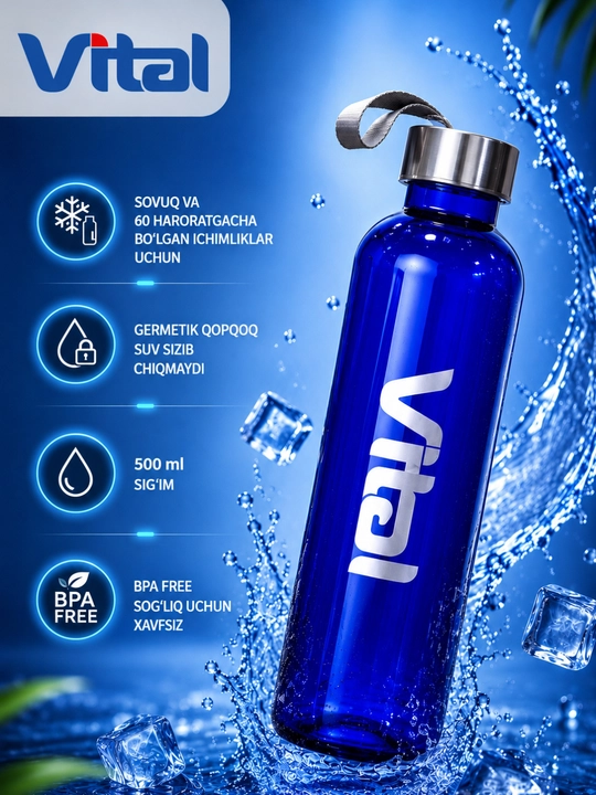 Suv idishi, dam olish, maktab, sport va kundalik foydalanish uchun, 500 ml - 
