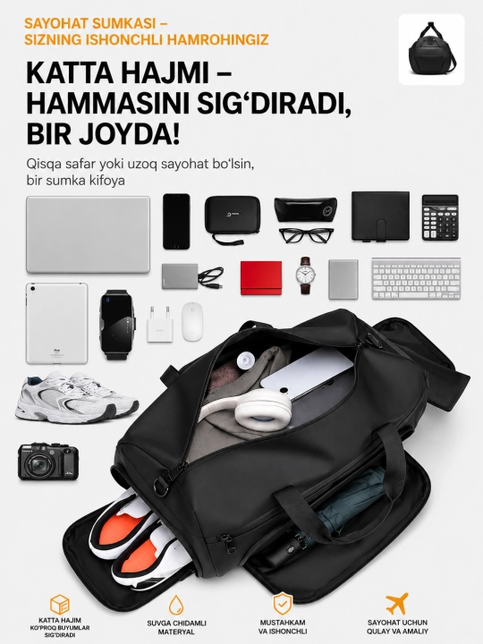 Katta sig‘imli sport va sayohat sumkasi