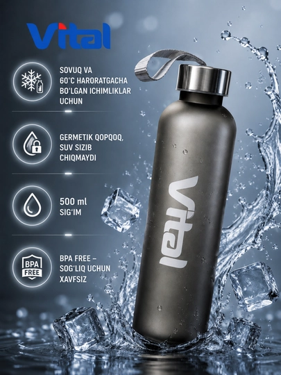 Suv idishi, dam olish, maktab, sport va kundalik foydalanish uchun, 500 ml - 