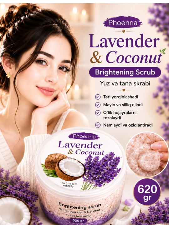 Phoenna Brightening Scrub 620 г скраб для лица и тела увлажняющий осветляющий
