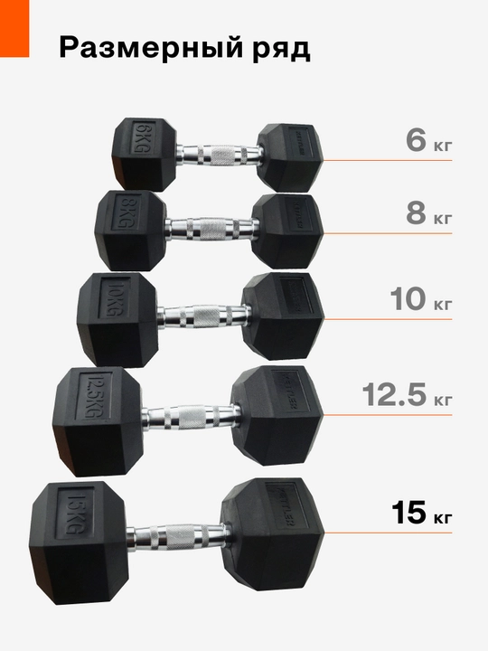 KETTLER rezina qoplamali geksagon gantel, 15 kg