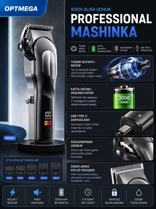 Trimmer, soch va soqol oladigan mashinka, vintage T9