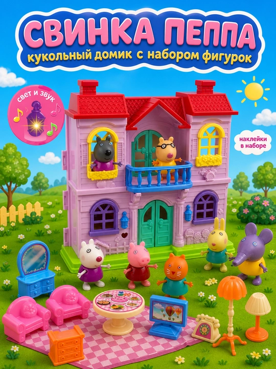 Peppa Pig o'yinchoqlari to'plami, qo'g'irchoqlar uchun uy va figurkalar - 