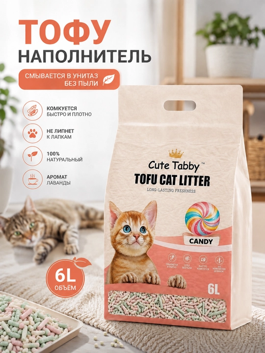 Tofu, mushuklar uchun to`ldirgich 2,5kg-6L. 1kg-2,5L