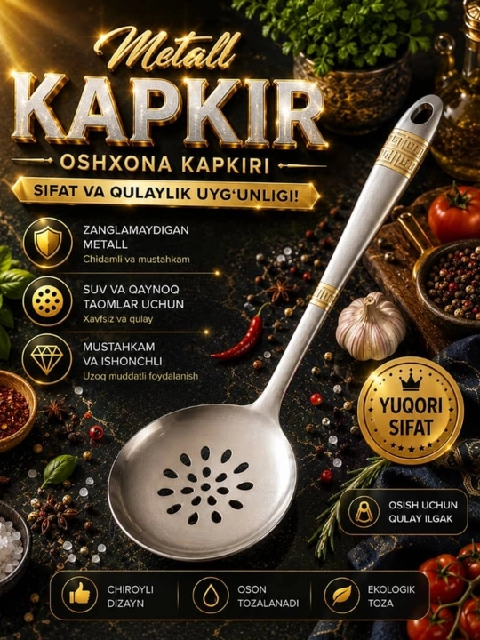 Шумовка металлическая, кухонная, поварская, 38, 12 см - 