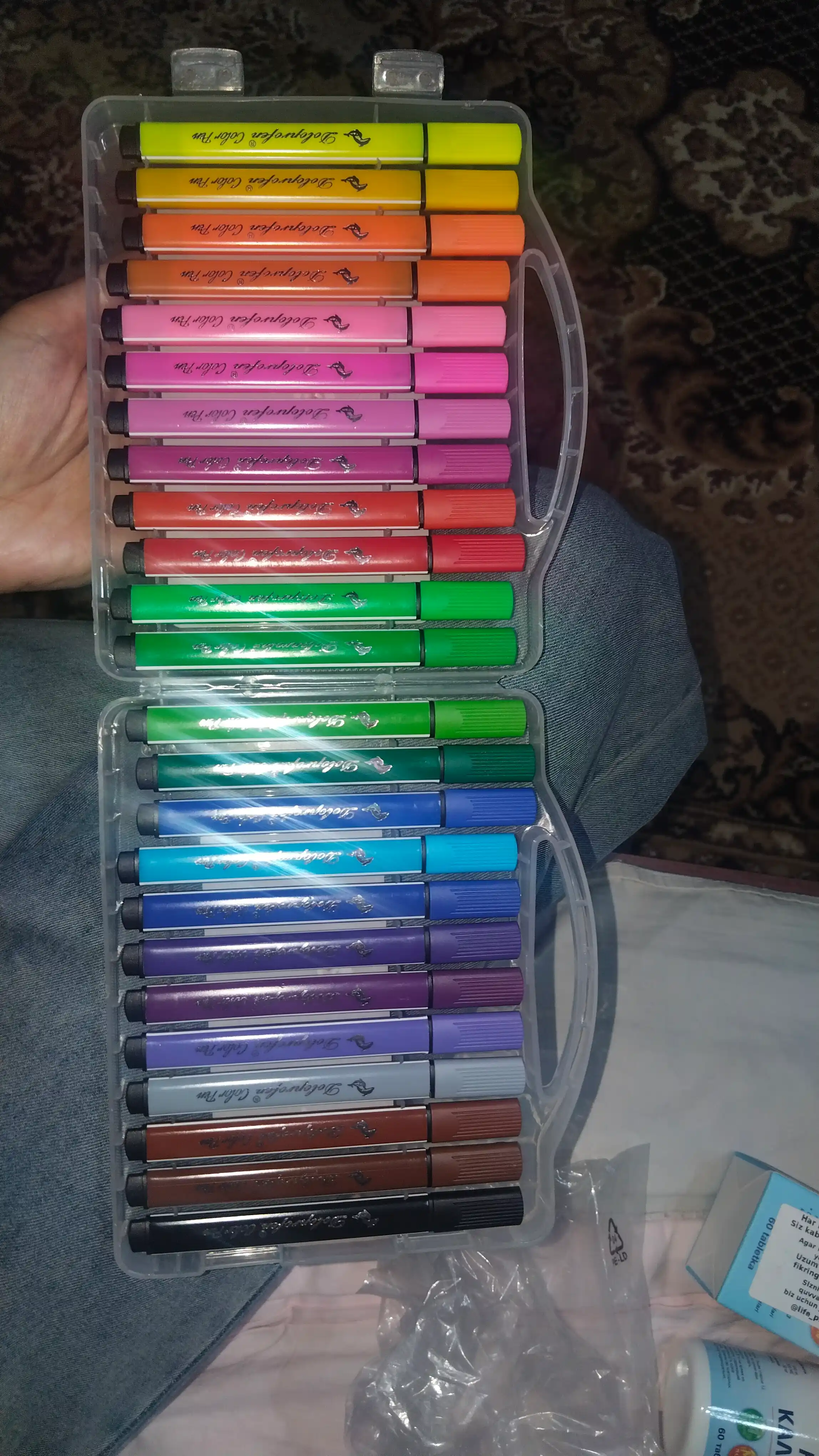 Qutidagi flomasterlar to‘plami, 12 dona, 18 dona, 24 dona
