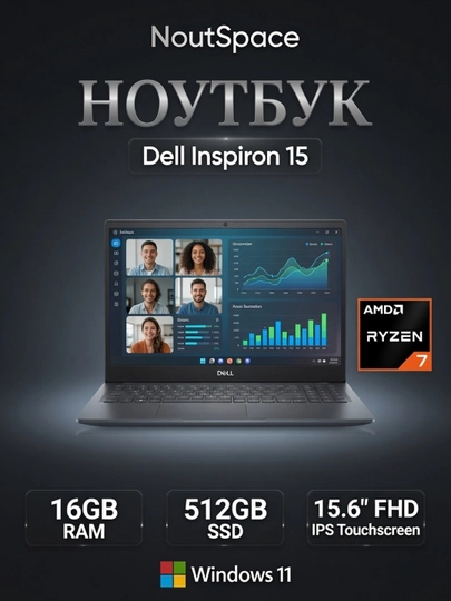 Noutbuk Dell Inspiron 15 TouchScreen, Ryzen 7 7730U 15.6" FHD IPS, Touchscreen, 16/512GB - 