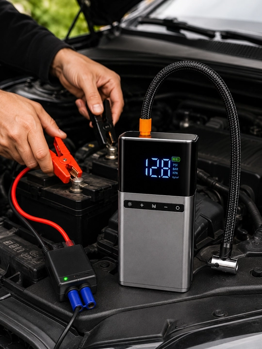 Power Bank 4 в 1, портативный прикуриватель, автомобильный компрессор, насос, LED-фонарь