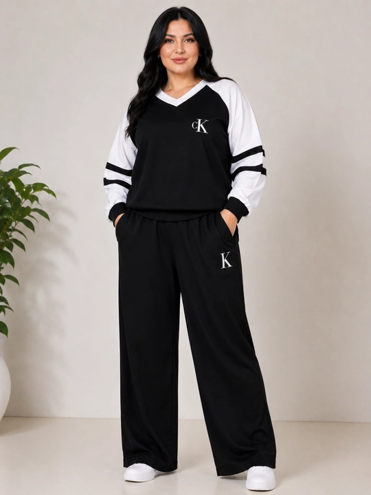 Ayollar sport kostyumi oversize, ikki qismli kostyum, keng shimli trikotaj kundalik kiyim - 