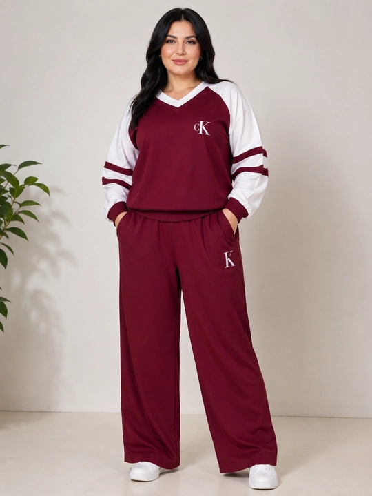 Ayollar sport kostyumi oversize, ikki qismli kostyum, keng shimli trikotaj kundalik kiyim - 