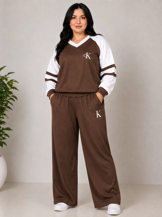 Ayollar sport kostyumi oversize, ikki qismli kostyum, keng shimli trikotaj kundalik kiyim - 