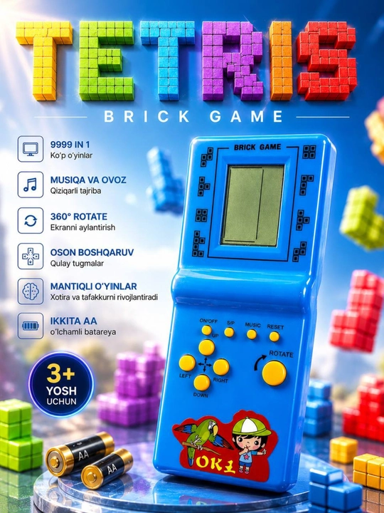 Brick Game, tetris o’yini, qo’l o’yin konsoli, 9999 in 1, elektron o’yin, retro o’yin - 