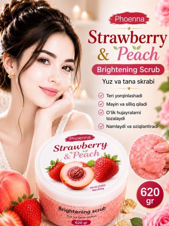 Скраб для лица и тела увлажняющий осветляющий Phoenna Brightening Scrub, 620 г