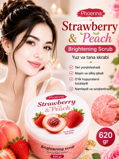 Скраб для лица и тела увлажняющий осветляющий Phoenna Brightening Scrub, 620 г