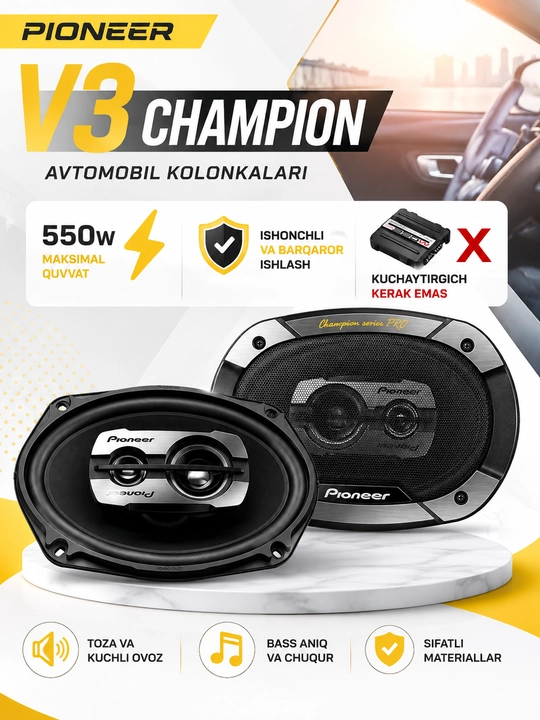 Avtomobil kolonkalasi Pioneer TS-6975V3, Champion 6x9, 550 Vt, kuchaytirgich kerak emas - 
