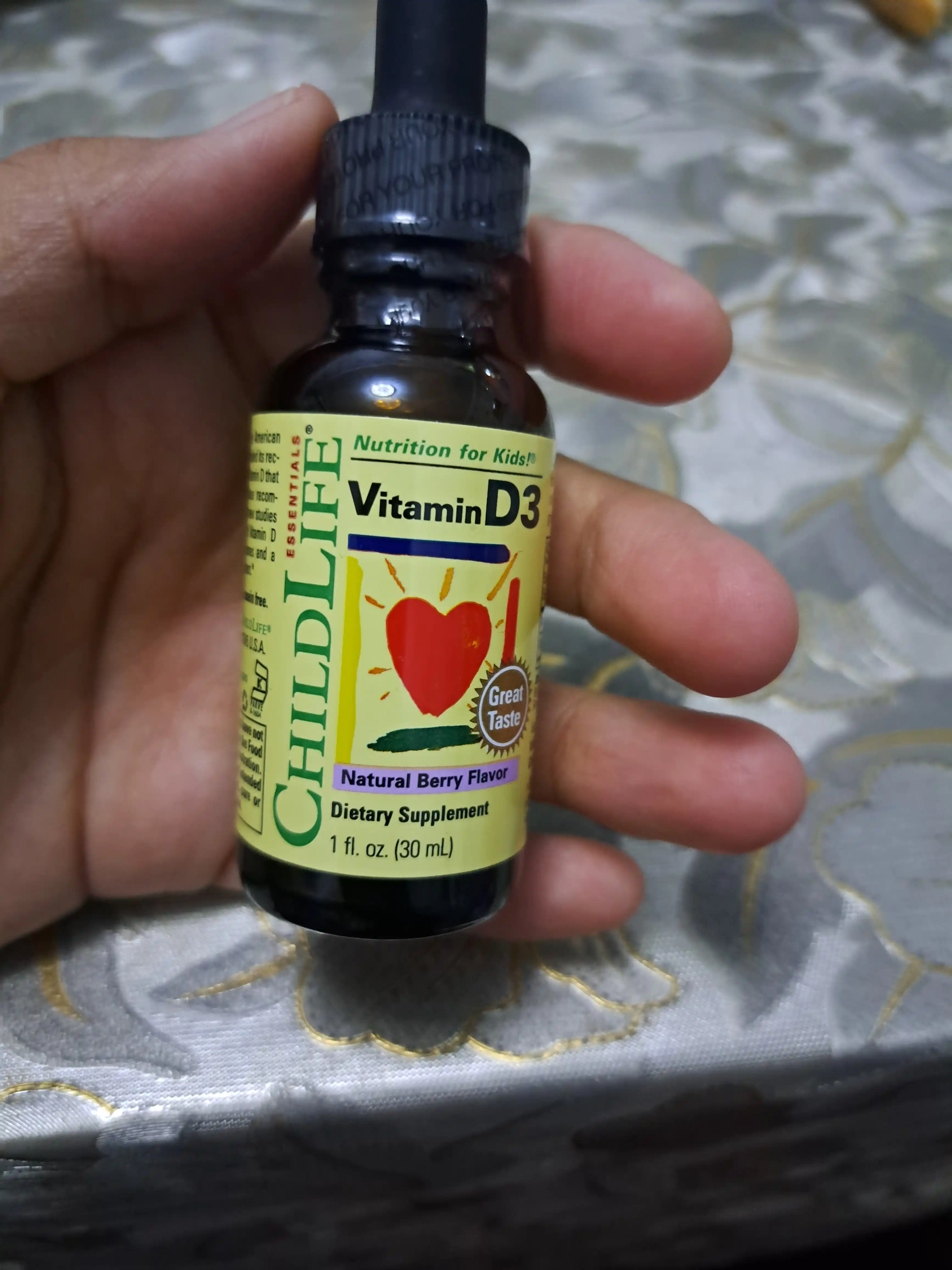 Vitamin D 3 Childlife Essentials 500 ME, meva ta'mi bilan, 30 ml, bolalarga vitamin D