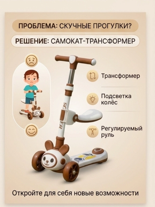 Детский самокат со светящимися колесами, трехколесный скутер складной