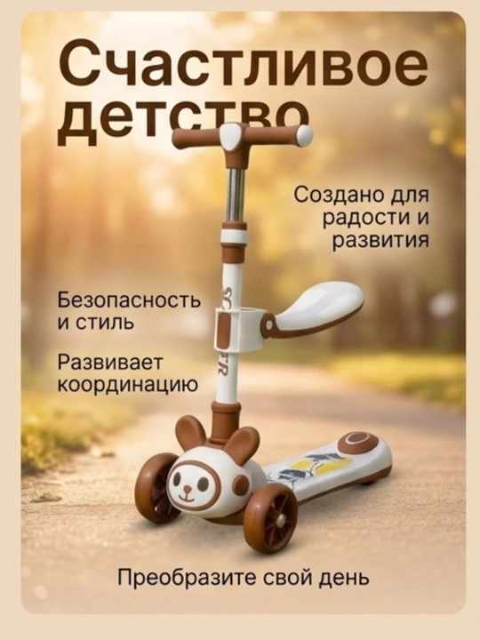 Детский самокат со светящимися колесами, трехколесный скутер складной