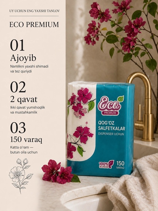 Салфетки для диспенсера Eco Premium, 2 упаковки, 300 шт