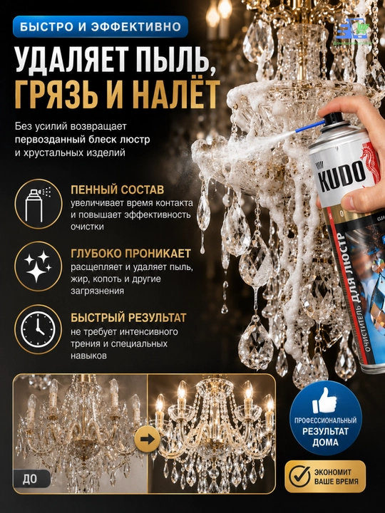 Очиститель для люстр KUDO, пенный, 650 мл KU-H408