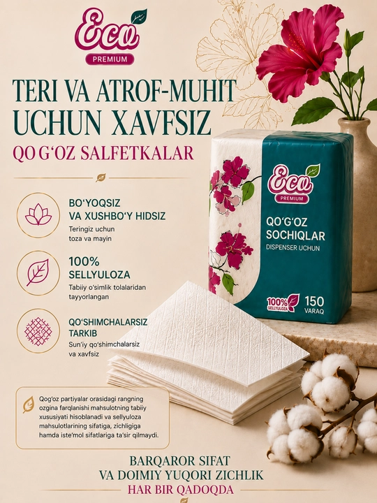Салфетки для диспенсера Eco Premium, 2 упаковки, 300 шт