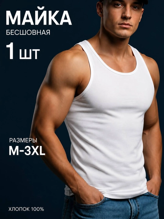 Erkaklar maykasi, oq, 100% paxta, ichki, ko‘ylak ostidan, asosiy - 