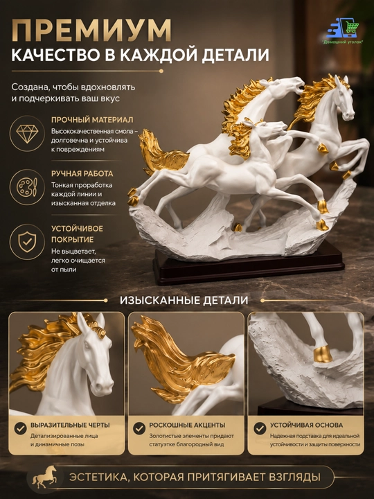 Статуэтка «Скачущие дикие лошади» — элегантный декор и мощный символ