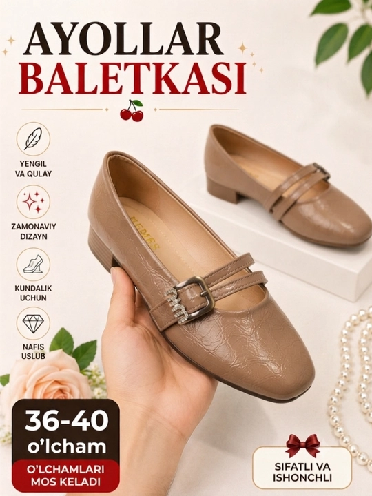 Ayollar uchun Meri Jeyn balet poyabzali, klassik tufli - 