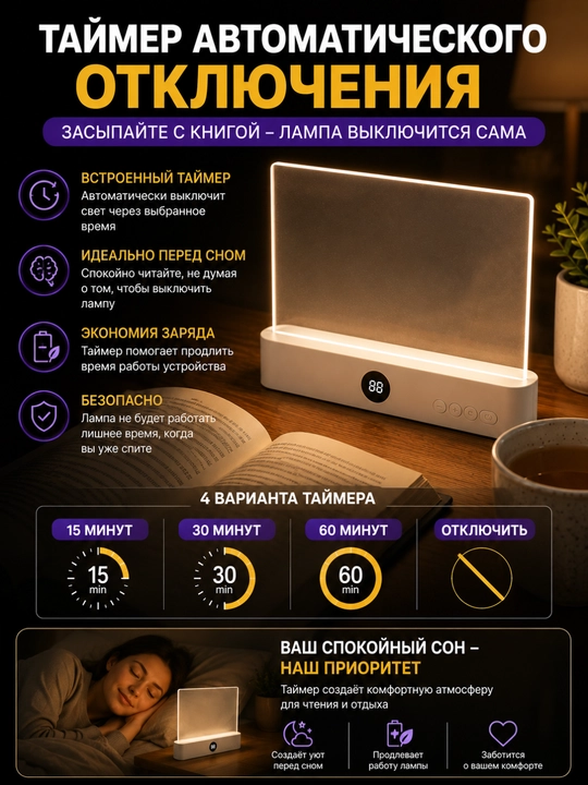 LED закладка для книги с подсветкой, лампа для чтения, 3 режима света, таймер, USB