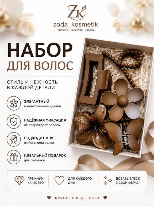Подарочный набор аксессуаров для волос, резинки и заколки - 