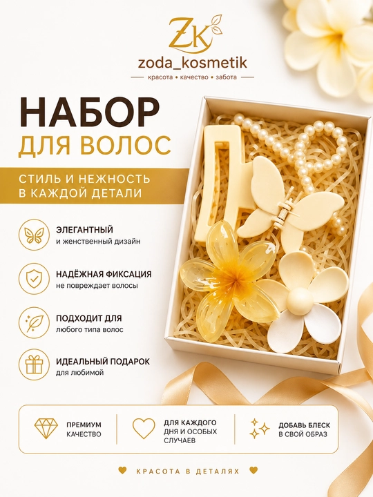 Подарочный набор аксессуаров для волос, резинки и заколки - 