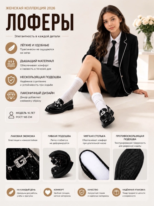 Лоферы для девочек, школьные детское обувь