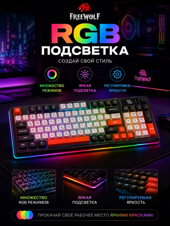Беспроводная механическая клавиатура FREE WOLF M96, RGB-подсветка, Bluetooth 5.0, 2.4G