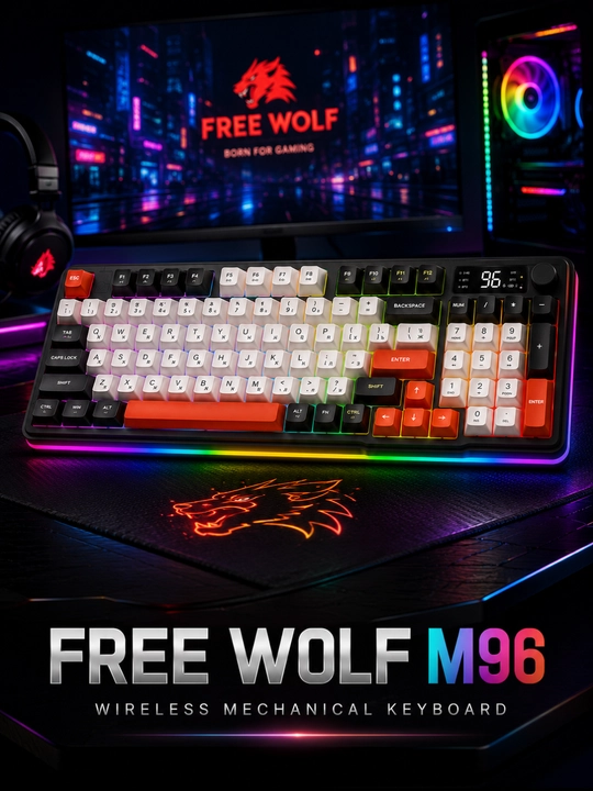 Беспроводная механическая клавиатура FREE WOLF M96, RGB-подсветка, Bluetooth 5.0, 2.4G