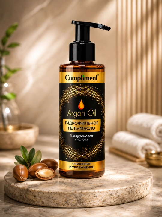 Compliment Argan Oil Гидрофильное гель-масло для снятия макияжа и SPF, 150 мл - 