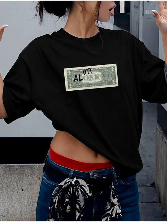 I’m All Alone dollar printli erkaklar oversayz futbolkasi