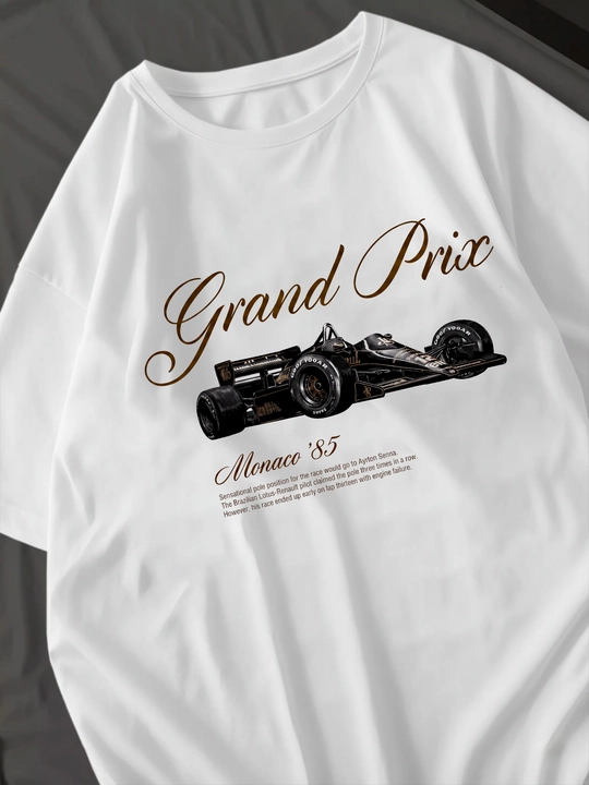 Grand Prix Monaco 85 poyga bolidi printli erkaklar oversayz futbolkasi